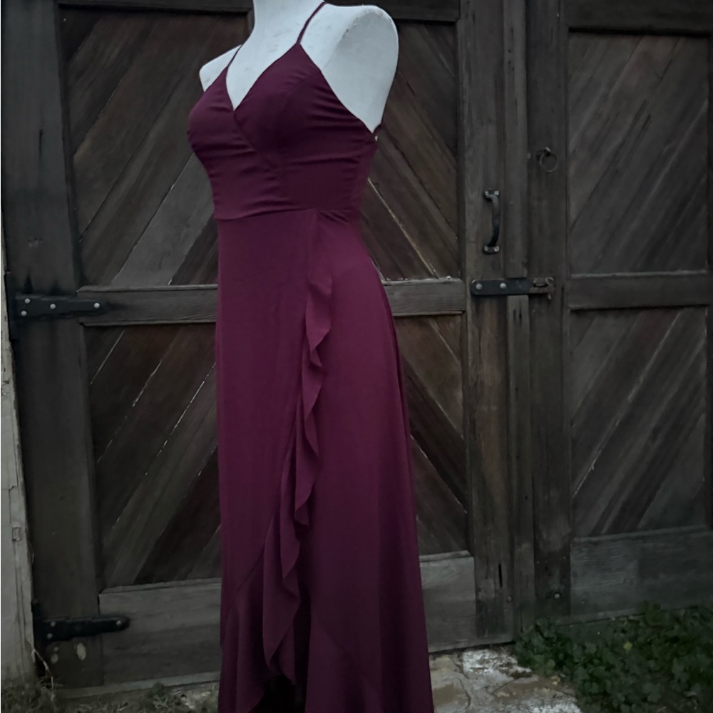 Chic Wine Halter High Low Wrap Maxi Dress w Lace up back 2 Long - Picture 2 of 8